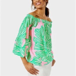 Lilly Pulitzer Green and Pink Off-Shoulder Women's Top